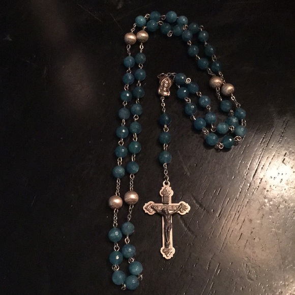 ❤️ 💗 Blue/Silver Glass  Beads Rosary - Picture 2 of 7